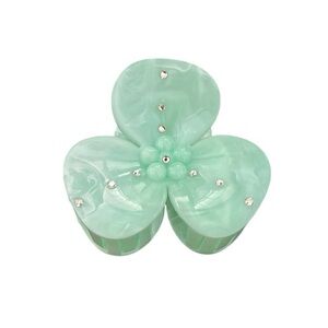 Mint Green Pastel Orchid Flower Floral 3" Marbled Rhinestone Lobster Claw Clip
